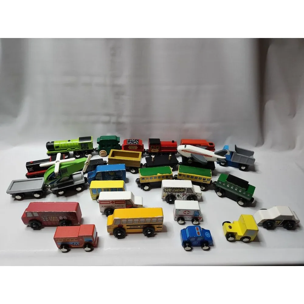 Mixed Wooden Train & Vehicle Lot – Melissa & Doug + Unbranded
